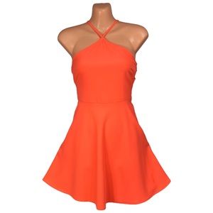 Gianni Bini A-line Halter Cutaway Shoulders Neon Orange Summer Mini Sundress XS